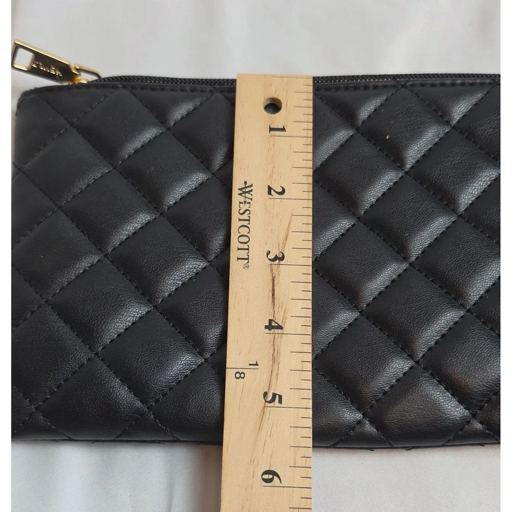 MURval Paris Black Quilted Wristlet Clutch Pouch Gold Tone Hardware Bag